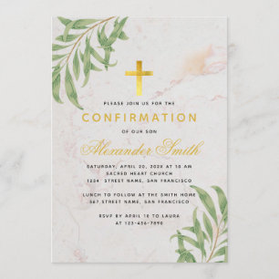 Confirmation Foliage Marble Gold Willow Blätter Einladung