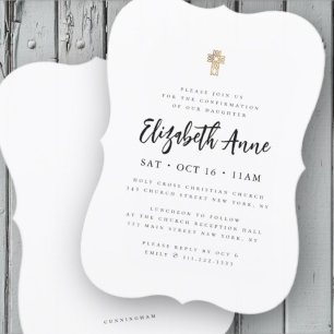 Confirmation For Her Modern Minimalist Gold Cross Einladung