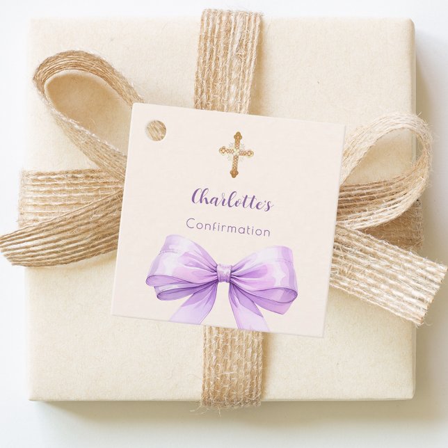 Confirmation lavender bow cross girl DIY Geschenkanhänger (Von Creator hochgeladen)