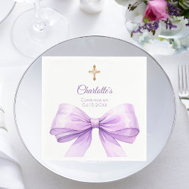 Confirmation lavender bow cross luncheon serviette