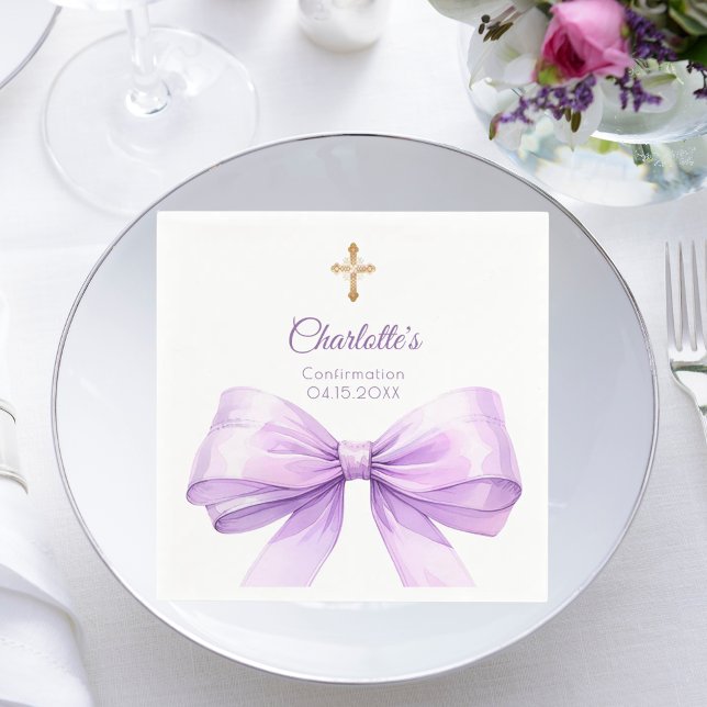 Confirmation lavender bow cross luncheon serviette (Von Creator hochgeladen)
