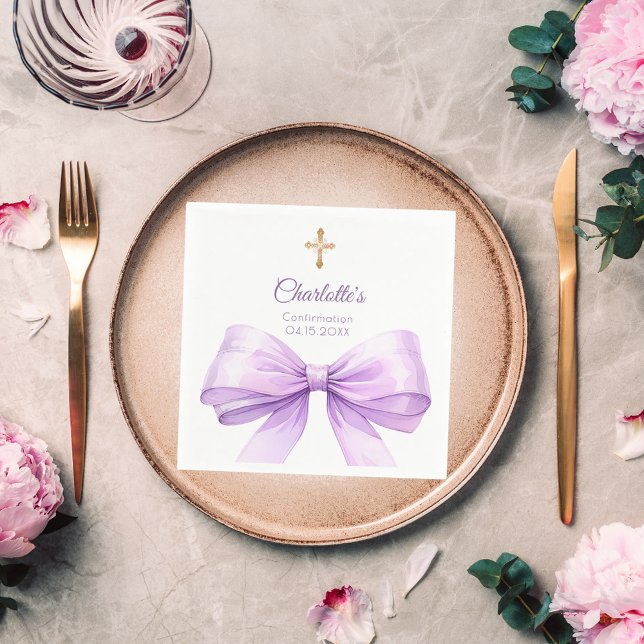 Confirmation lavender bow cross luncheon serviette (Von Creator hochgeladen)