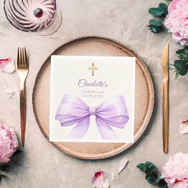 Confirmation lavender bow ivory cross luncheon serviette