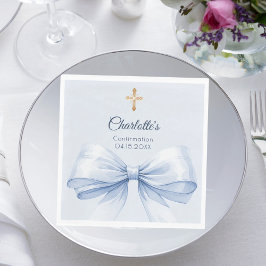 Confirmation light blue bow cross girl luncheon serviette
