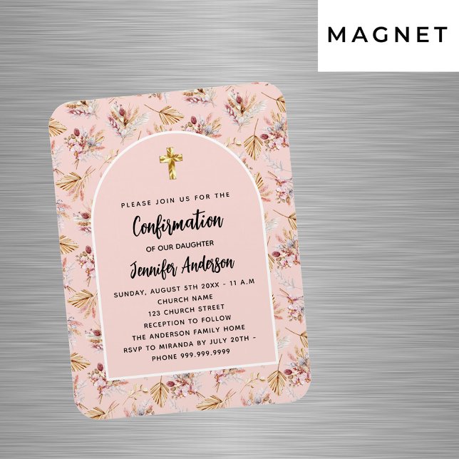 Confirmation Pampas floral Rose Einladung Magnet (Von Creator hochgeladen)