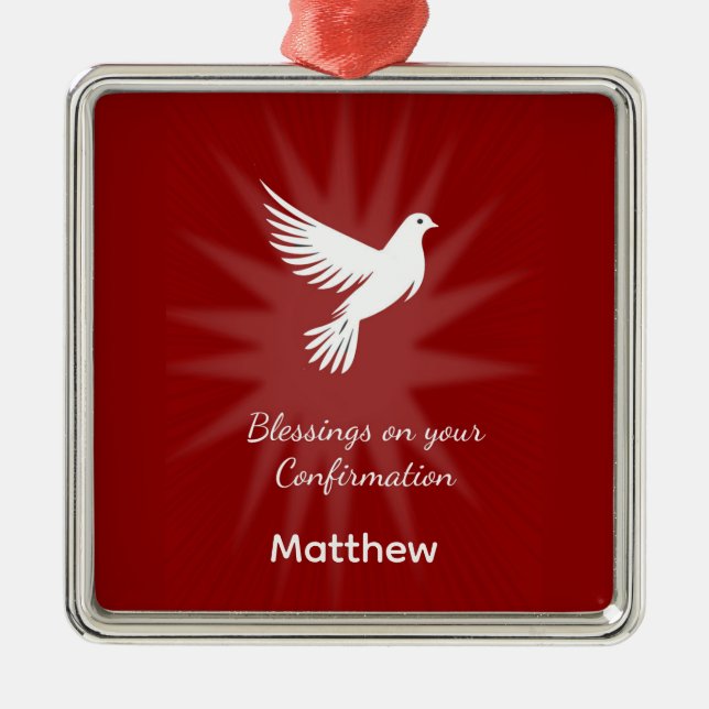 Confirmation Religious Red Dove Rays Design Ornament Aus Metall (Vorne)