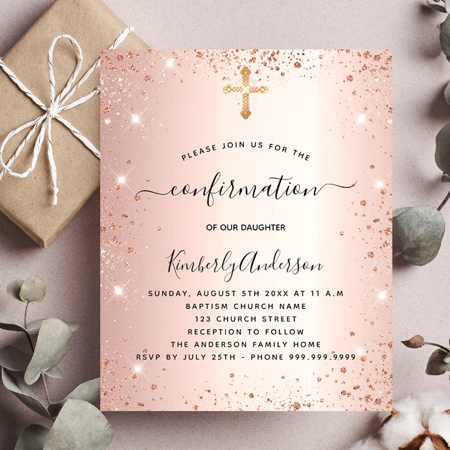 Confirmation Rose Gold Glitzer Einladung Flyer (Von Creator hochgeladen)
