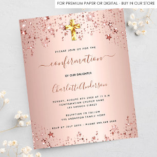 Confirmation Rose Gold Star Mädchen Budget Einladu Flyer