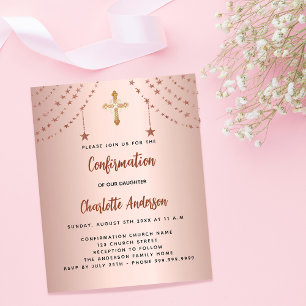 Confirmation Rose gold stars Budget Einladung