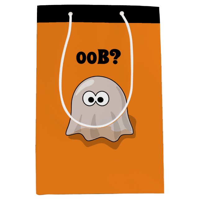 Confused Ghost Says "Oob?" Funny Halloween Cartoon Mittlere Geschenktüte (Vorderseite)