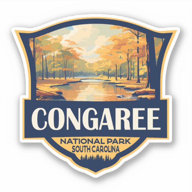 Congaree Nationalpark Illustration Reisen Vintag Aufkleber (Vorderseite)