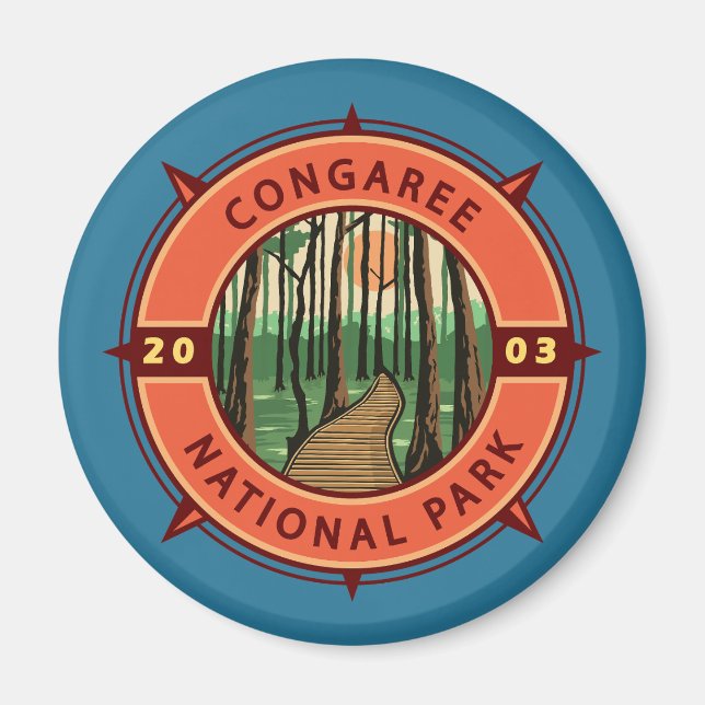Congaree Nationalpark Retro Kompass Emblem Magnet (Vorne)