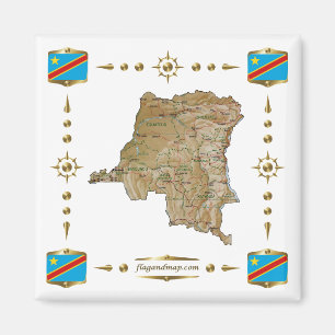 Congo-Kinshasa Map + Flags Magnet