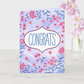 Congrats Blue and Pink Floral Celebration Card Karte