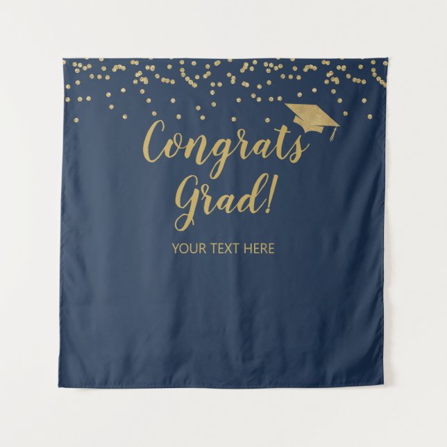 Congrats grad blue and gold Backdrop banner Wandteppich (Vorderseite)