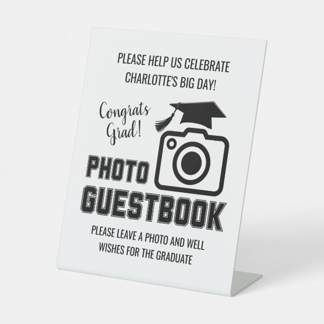 Congrats Grad Graduation Photo Guest Book Sockelschild (Vorderseite)