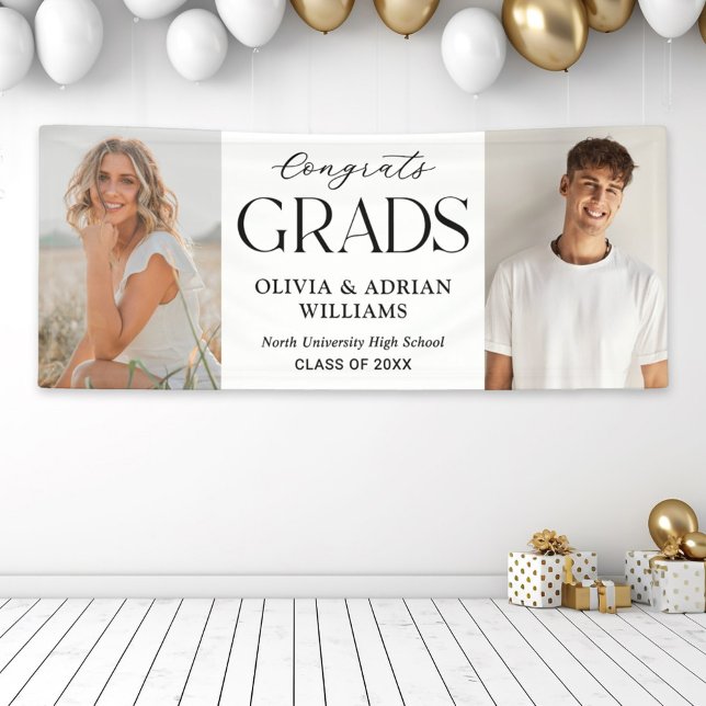Congrats Grads Two Graduates Photo Graduation Banner (Von Creator hochgeladen)