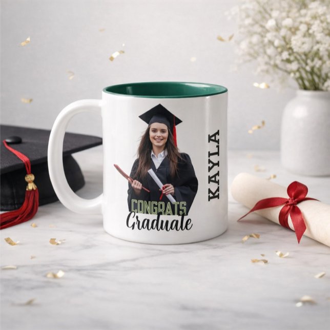 Congrats Graduate Modern Simple Custom Photo Zweifarbige Tasse (Von Creator hochgeladen)