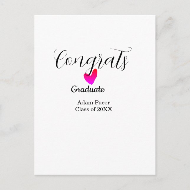 Congrats graduation name class of 20XX year heart  Postkarte (Vorderseite)