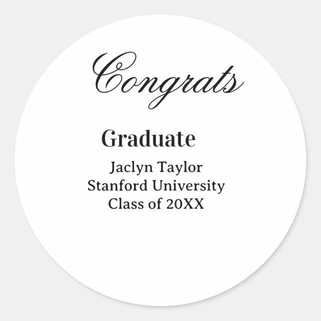 Congrats graduation name university name class of  runder aufkleber (Vorderseite)