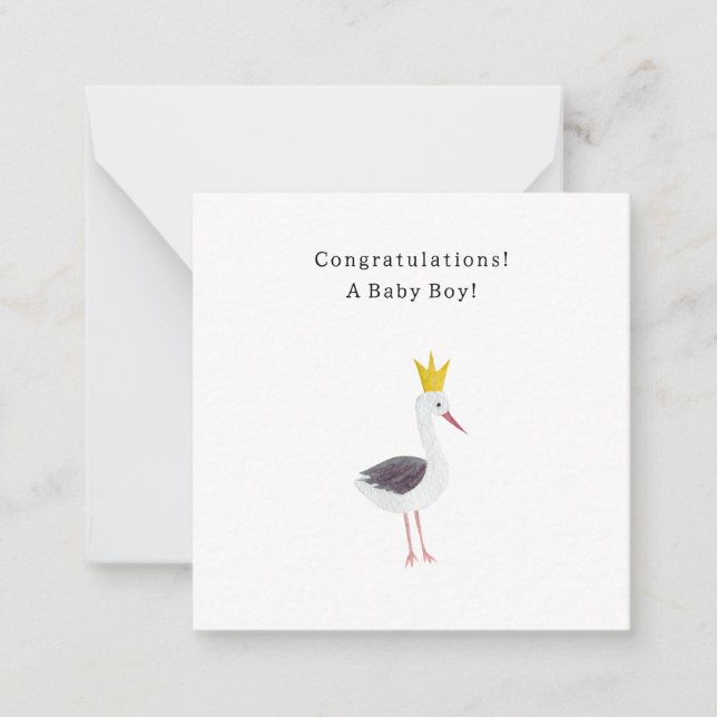 Congratulations Baby Boy Newborn Birth Stork Card Mitteilungskarte (Vorderseite)