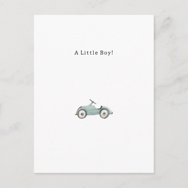 Congratulations Blue Car New Baby Birth Card Postkarte (Vorderseite)