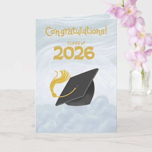 Congratulations Class of 2026 Black Graduation Cap Karte (Orchidee)