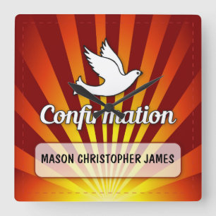 Congratulations Confirmation Dove, Gold, Red Clock Quadratische Wanduhr