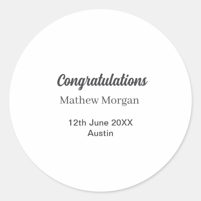 Congratulations congrats graduation name year clas runder aufkleber (Vorderseite)