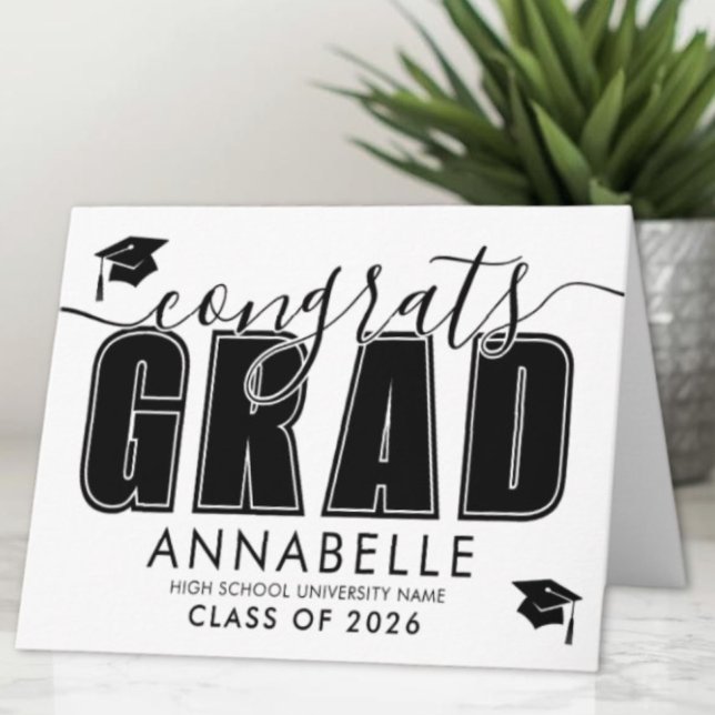 Congratulations Grad Black White Graduation Karte (Congratulations Grad Black White Graduation Card)