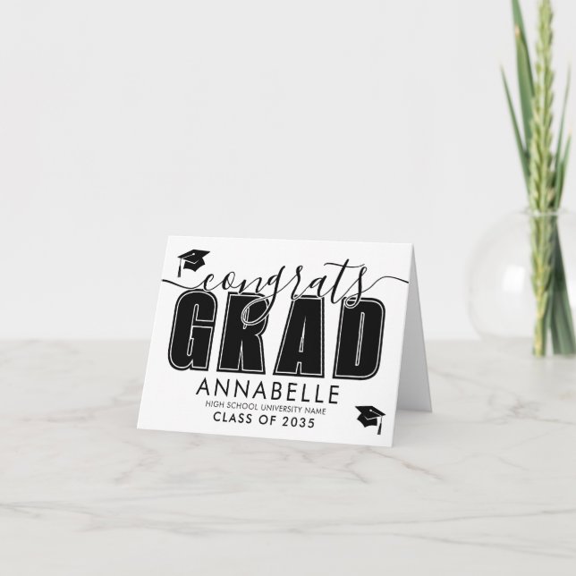 Congratulations Grad Black White Graduation Karte (Vorderseite)