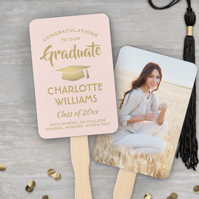 Congratulations Graduate 1 Photo Blush Pink & Gold Fächer (Von Creator hochgeladen)