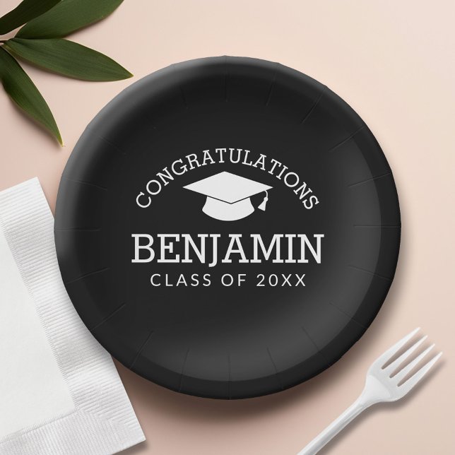 Congratulations Graduate Graduation Cap black Pappteller (Custom Paper Plate)