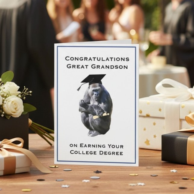 Congratulations GreatGrandson Degree Funny Gorilla Karte (Von Creator hochgeladen)