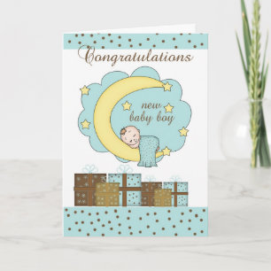 Congratulations New Baby Boy Card With Sleeping Ba Karte