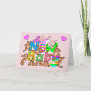 Congratulations New Baby Girl With Teddy Bears Karte