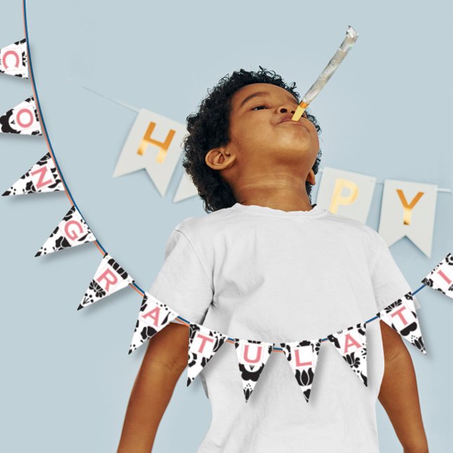 Congratulations Pink Black & White Baby Girl Wimpelkette (Von Creator hochgeladen)