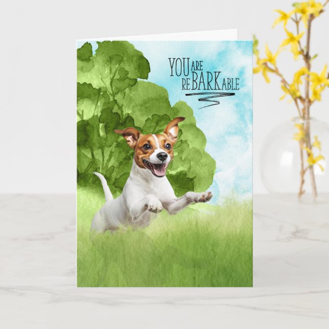 Congratulations reBARKable Jack Russell Dog Karte (Gelbe Blume)