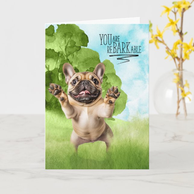 Congratulations reBARKable Tan French Bulldog Karte (Gelbe Blume)