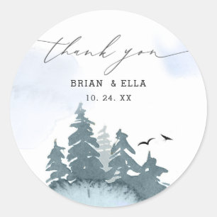 Coniferous Trees Blue Wedding Vielen Dank Runder Aufkleber