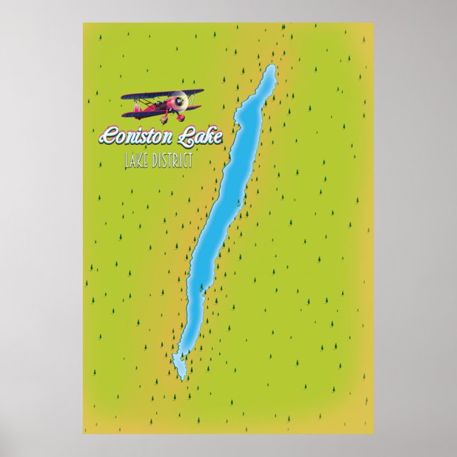 Coniston Water, Lake District, England Map Poster (Vorne)
