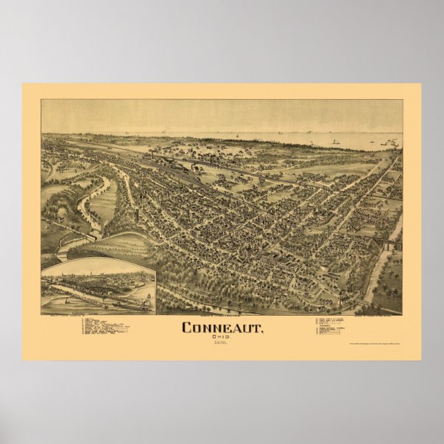 Conneaut, OH Panoramablick Karte - 1896 Poster (Vorne)