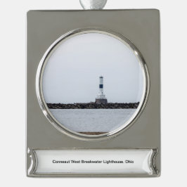 Conneaut West Breakwater Lighthouse Banner-Ornament Silber