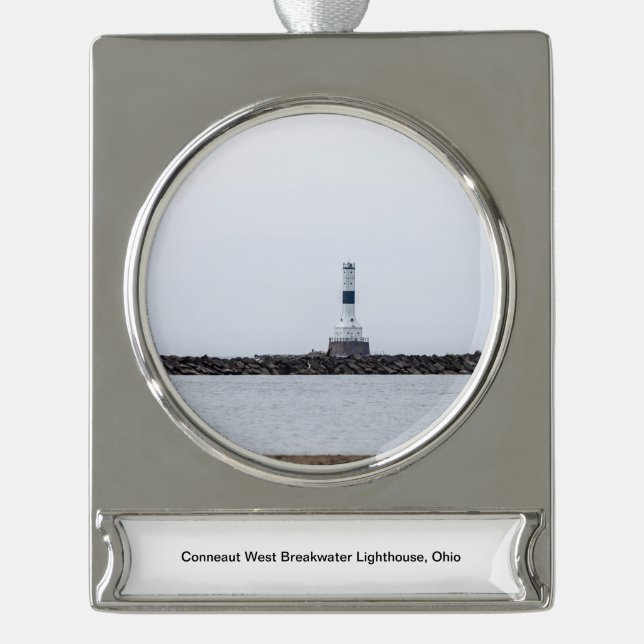 Conneaut West Breakwater Lighthouse Banner-Ornament Silber (Vorderseite)