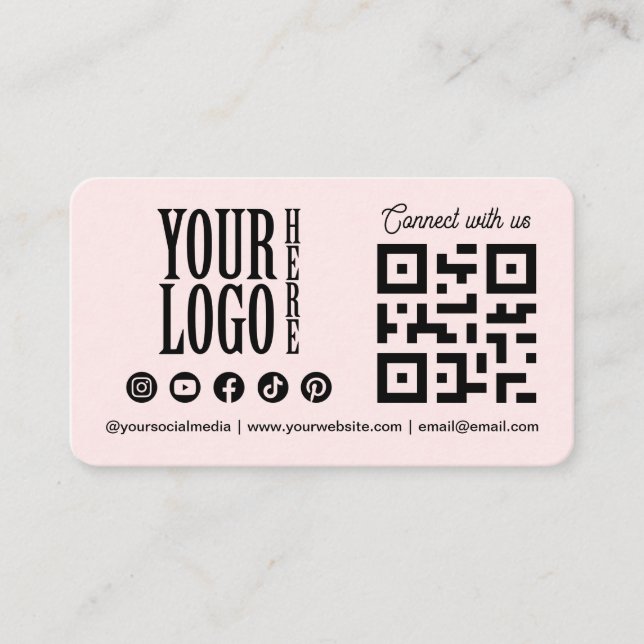 Connect with us Social Media QR Code Pink Business Visitenkarte (Vorderseite)
