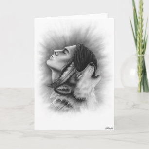 Connected Souls man wolf native Greeting Card Karte