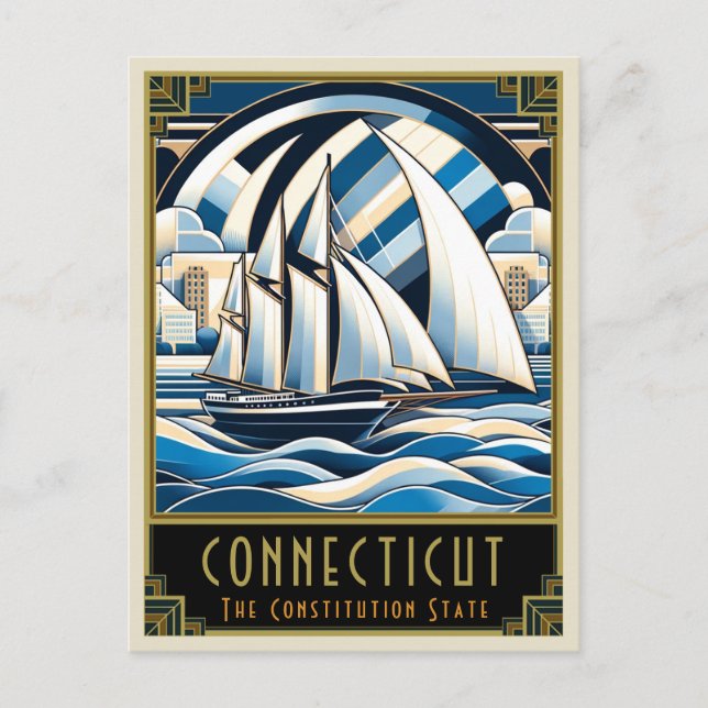Connecticut | Art Deco Postkarte (Vorderseite)