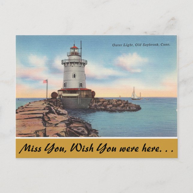 Connecticut, Äußeres Licht, altes Saybrook Postkarte (Vorderseite)