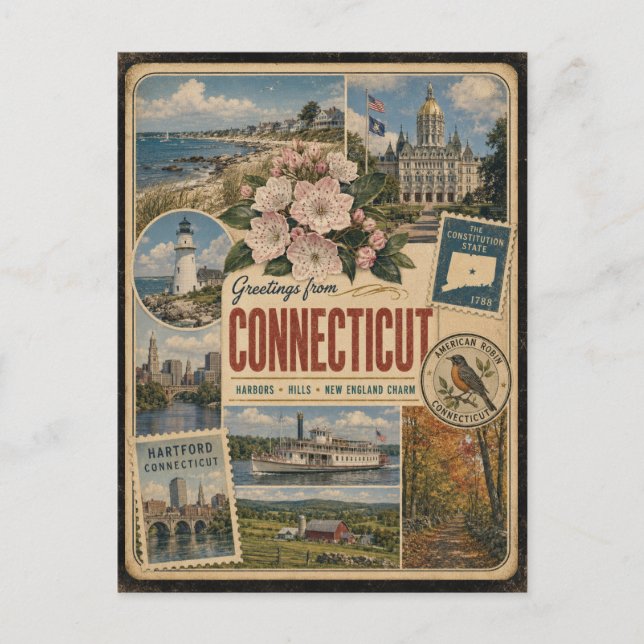 Connecticut Authentische Vintage-Postkarte Postkarte (Vorderseite)