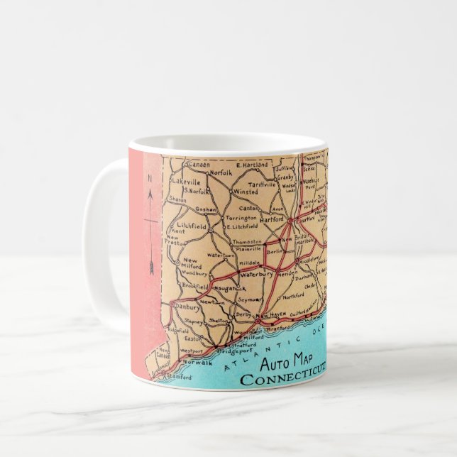  Connecticut Auto Map Mug Kaffeetasse (Vorderseite Links)
